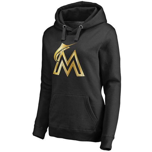 Women's Miami Marlins Gold Collection Pullover Hoodie Black - Click Image to Close